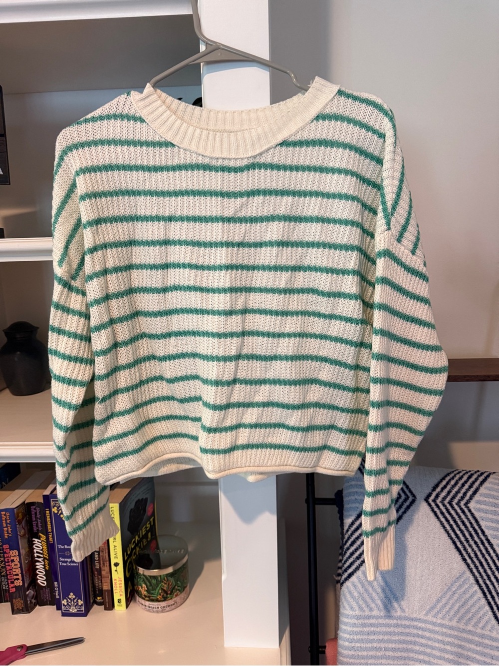 wild fable Cream and Green Striped Crewneck Sweater